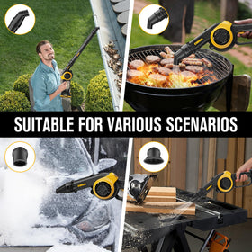 EWORK Small Leaf Blower extension tubes image shows versatile setups for debris removal.