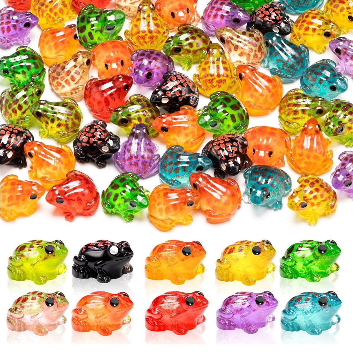 Exasinine 50pcs luminous resin frogs for crafts and decor.