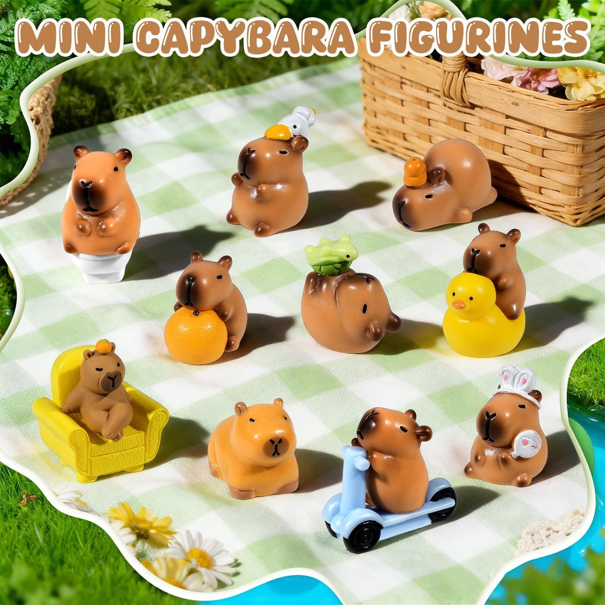 Exasinine capybara figurines cake topper for birthday celebrations with cheerful vibes