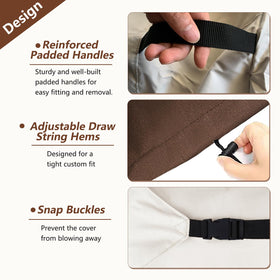 Exokugo attachment straps securing cover over furniture legs