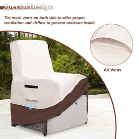 Exokugo recliner cover's beige and brown colors blend with outdoor furniture.