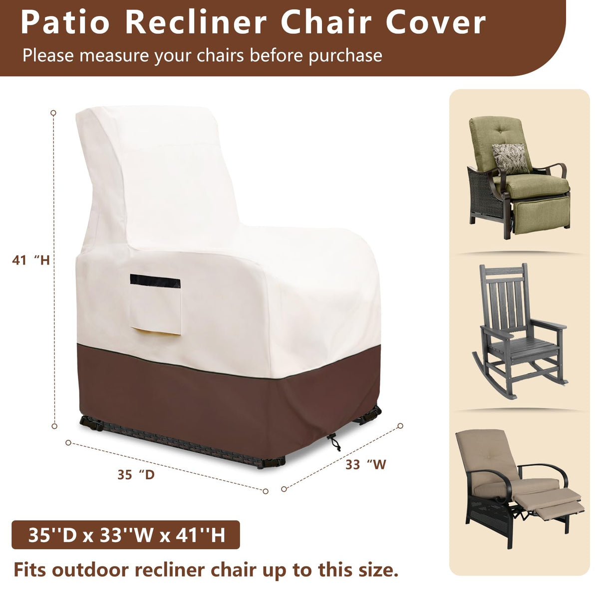 Exokugo outdoor recliner cover waterproof 600D Oxford protects cushions from rain and spills.
