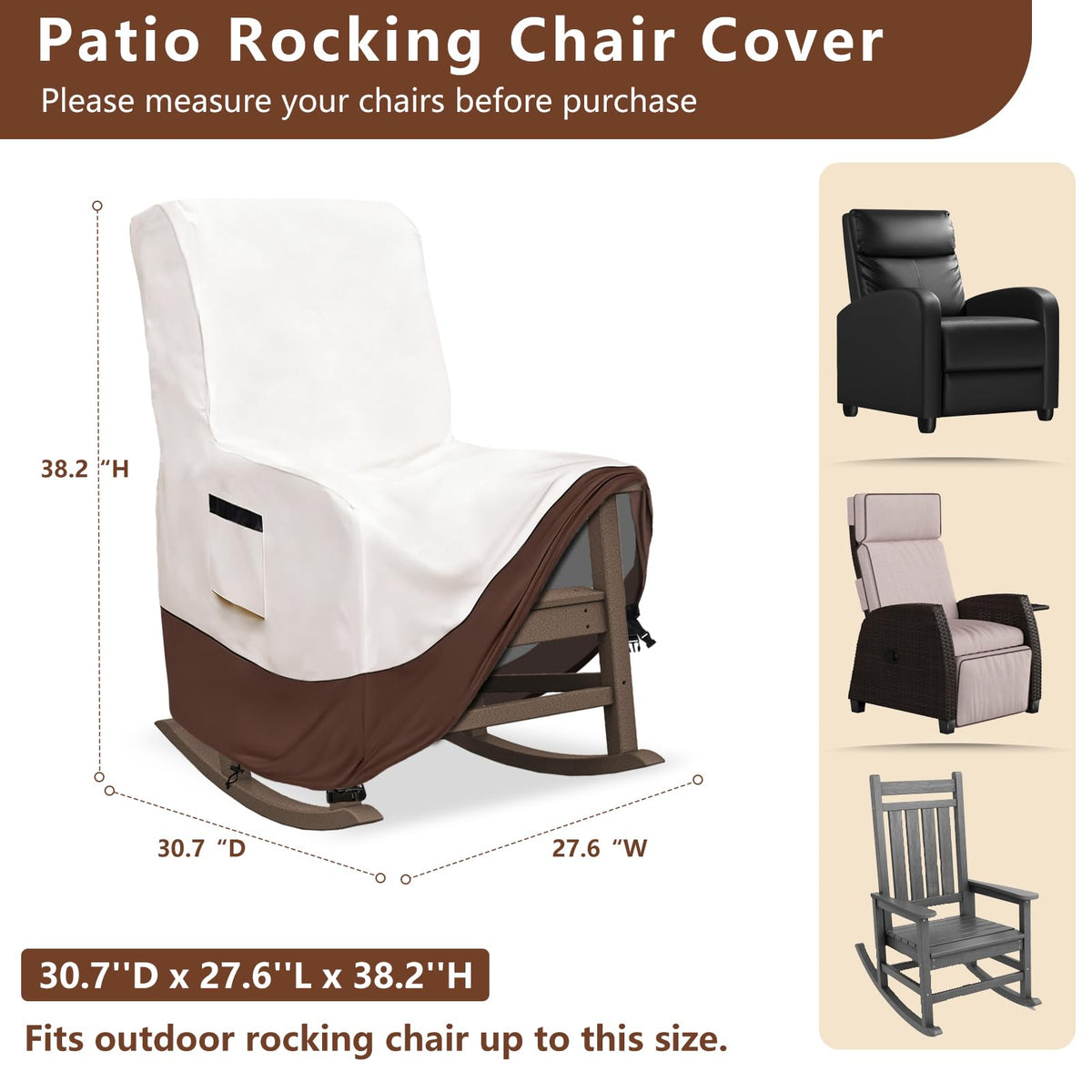 Exokugo outdoor rocking chair cover on a chair ready for patio use
