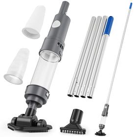 EXONYX 3-in-1 cordless spa vacuum front view showing compact design for tight corners