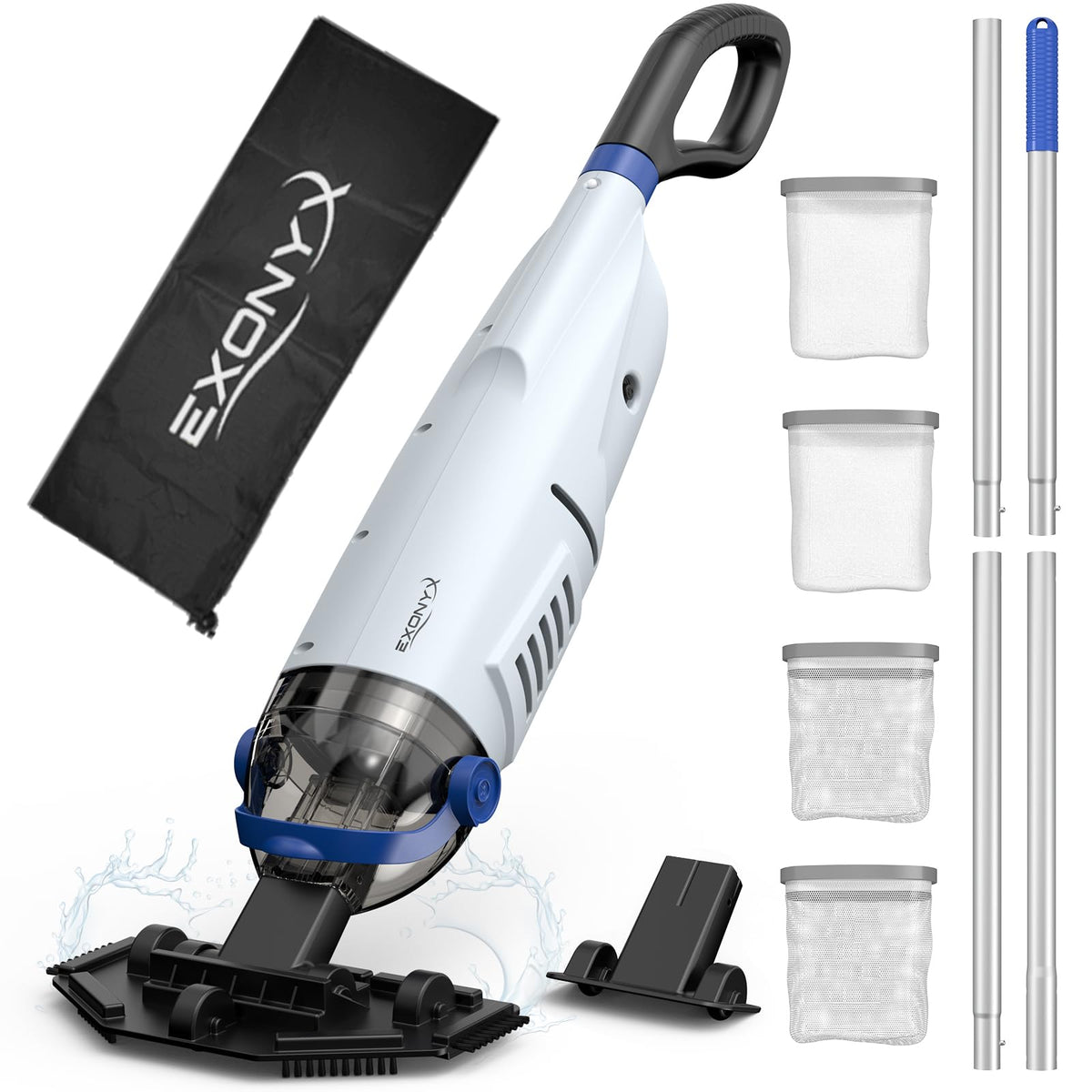EXONYX cordless pool vacuum main unit for quick above-ground pool cleanups