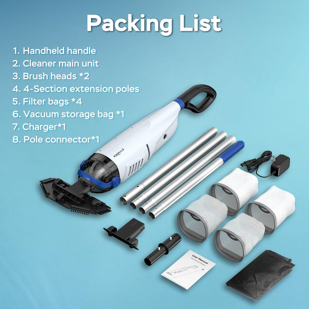 EXONYX compact vacuum kit for above-ground and small inground pools