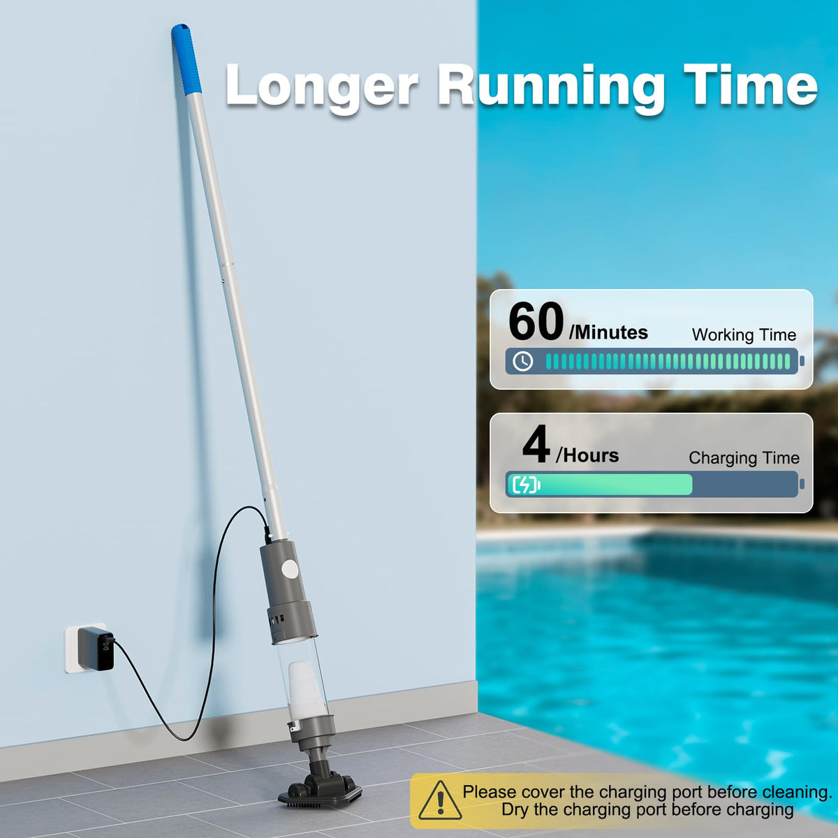EXONYX automatic power cut protects the motor when out of water