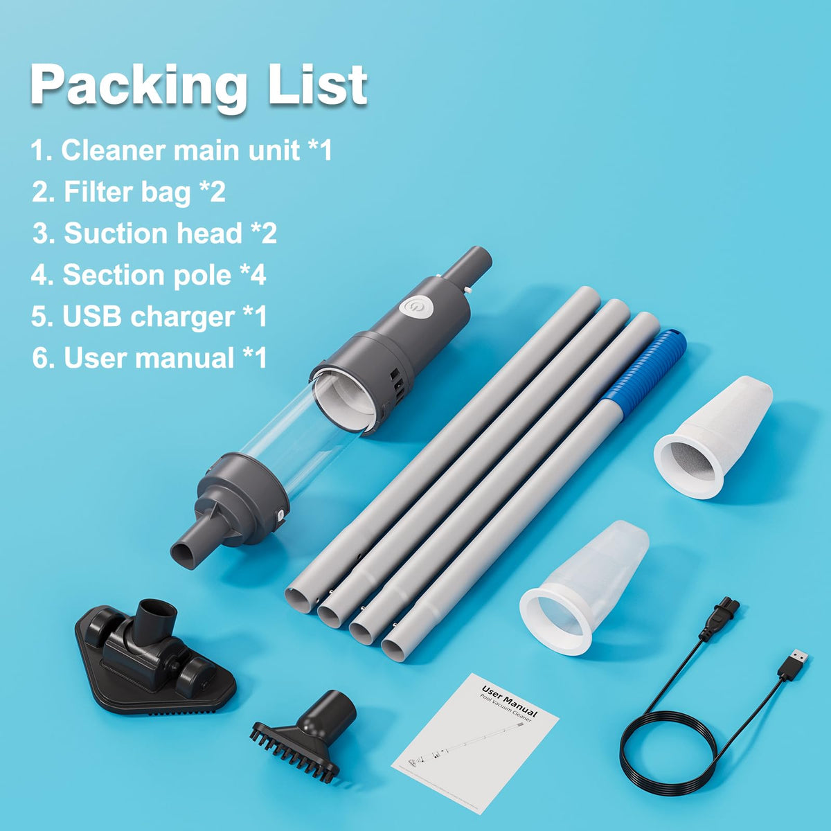 EXONYX packaging includes all heads, bags, pole, and charger