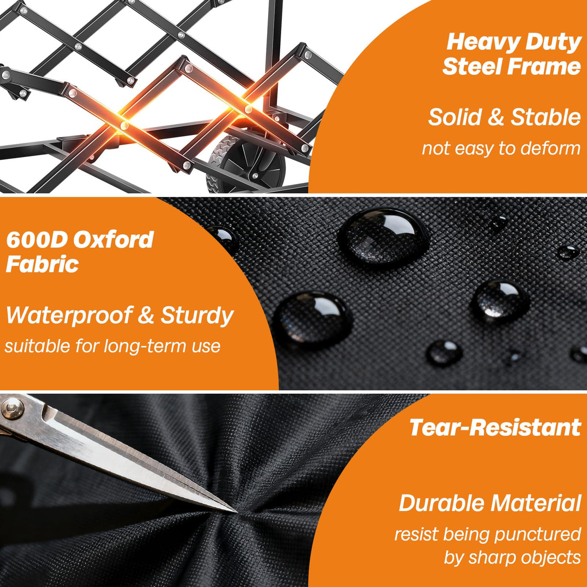 Exovyn heavy-duty frame and 600D fabric enhance outdoor durability.