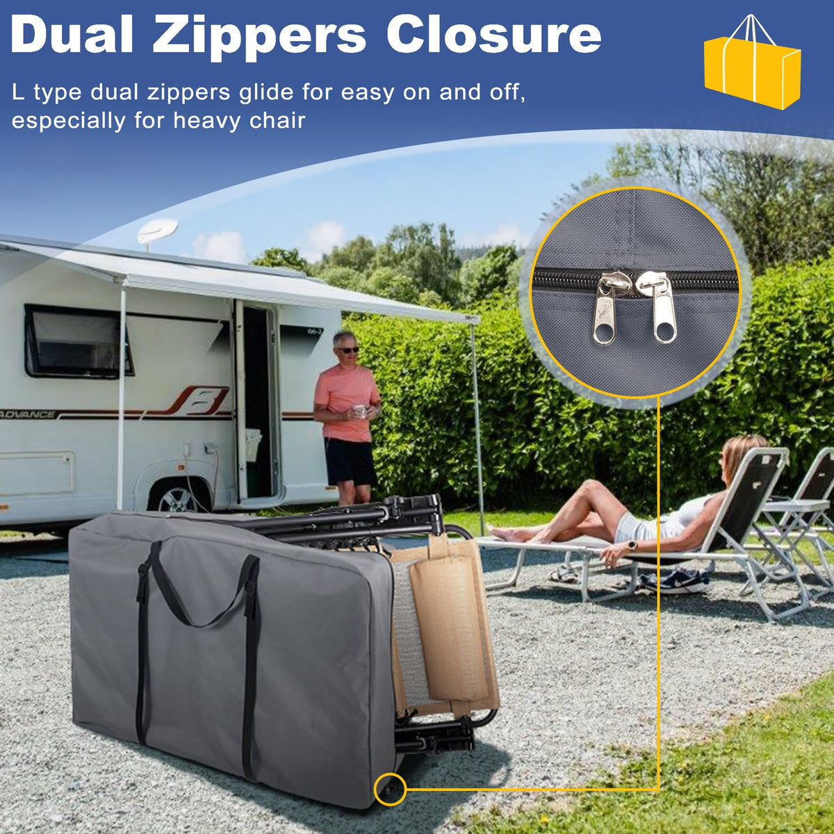 Explore Land heavy duty bag protects zero gravity chair during outdoor trips