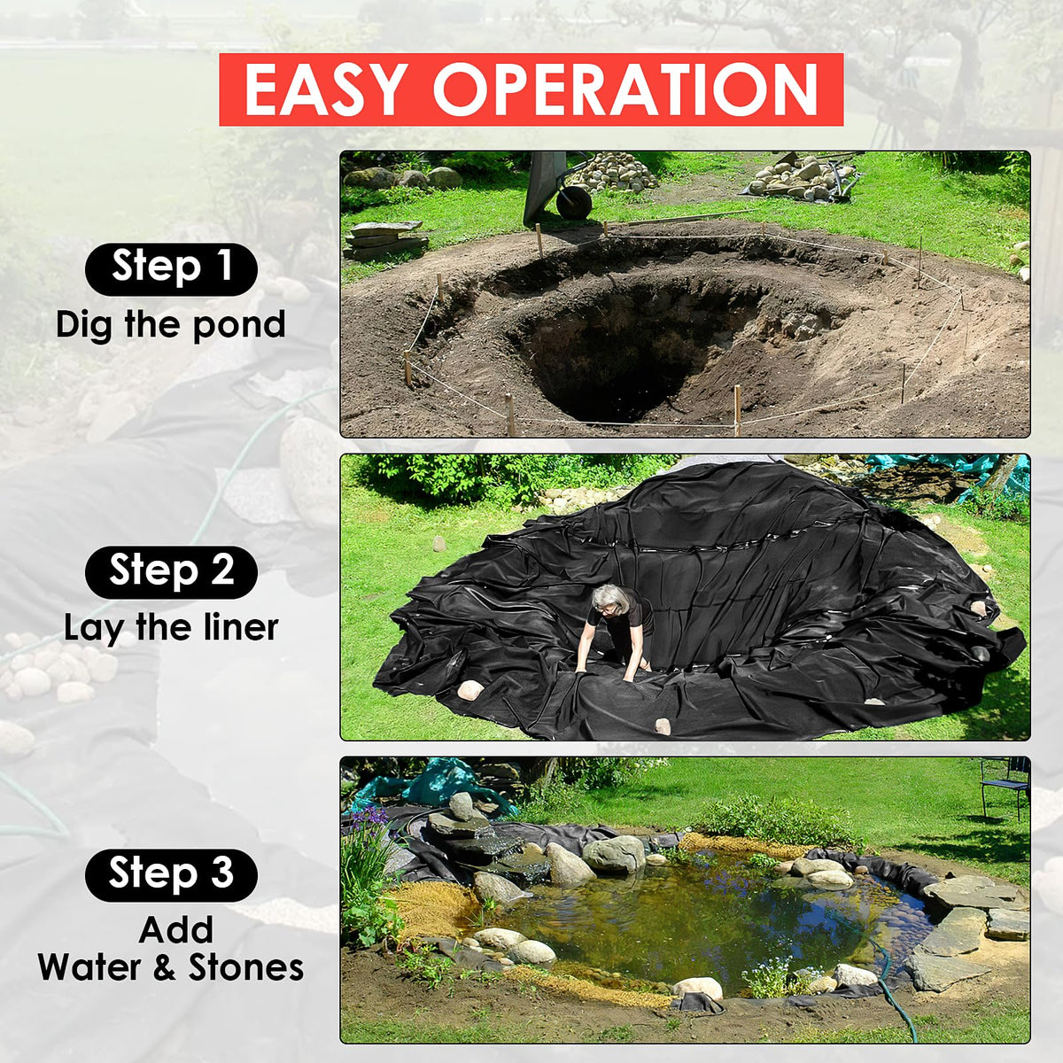 ExploreHorizon easy-cut flexible liner for custom pond shapes and easy fitting