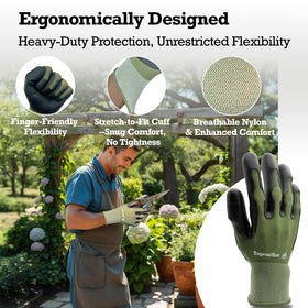 Exprosiflux gloves are pictured in use during weeding.