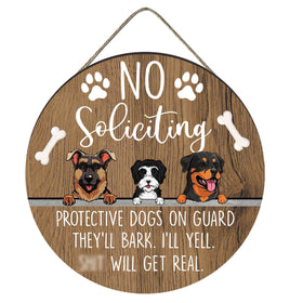 EXQUIDECA no soliciting sign front door in rustic round style for quiet evenings and privacy
