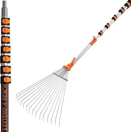 EXTEND-A-REACH roof rake fully extended reaches high gutters safely