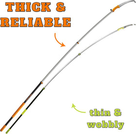 EXTEND-A-REACH thumb-lever clasps for quick, secure extensions during pruning.