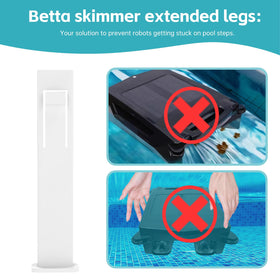 Extended legs help pool robot move smoothly across steps