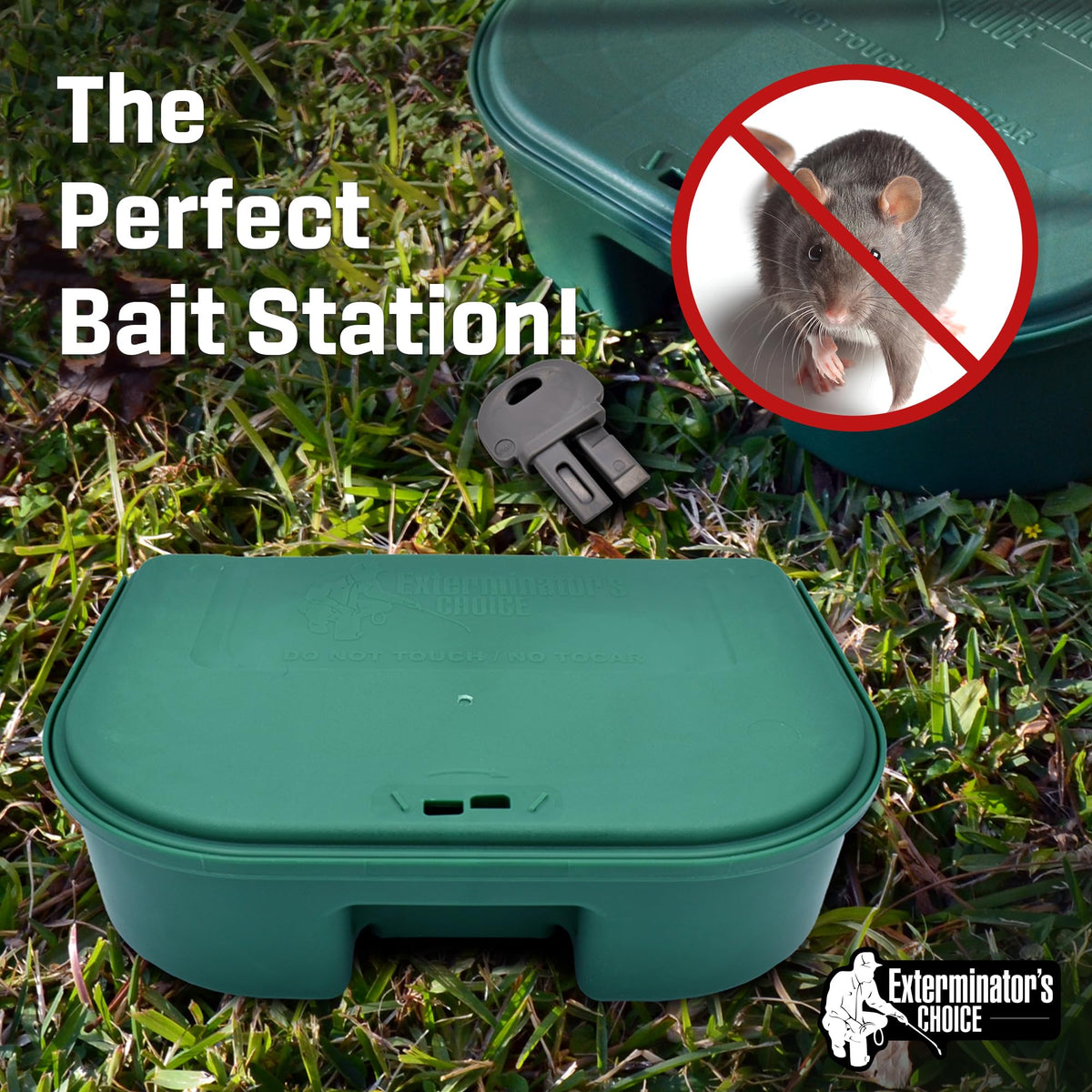 Exterminators Choice built-in lock for secure bait access.