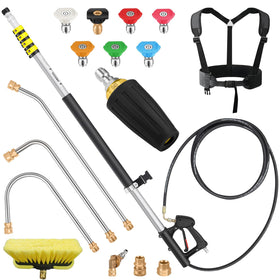 EXTRAFEIN 24ft telescoping wand extended for hard-to-reach gutters and high surfaces.