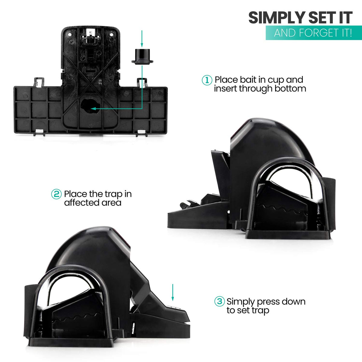 Hands-free disposal feature of the eXuby tunnel rat trap for easy cleanup