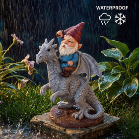 EXYGLO gnome on dragon decor brightens indoor shelves and mantels with fantasy flair.