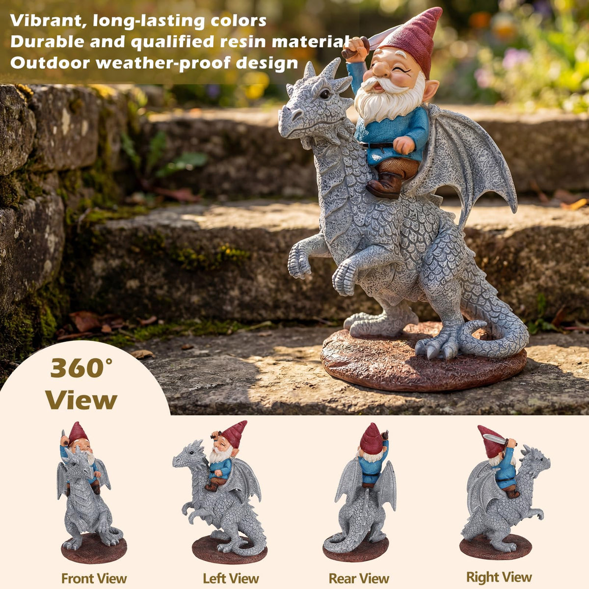 EXYGLO weatherproof polystone statue withstands outdoor seasons for long-lasting charm.