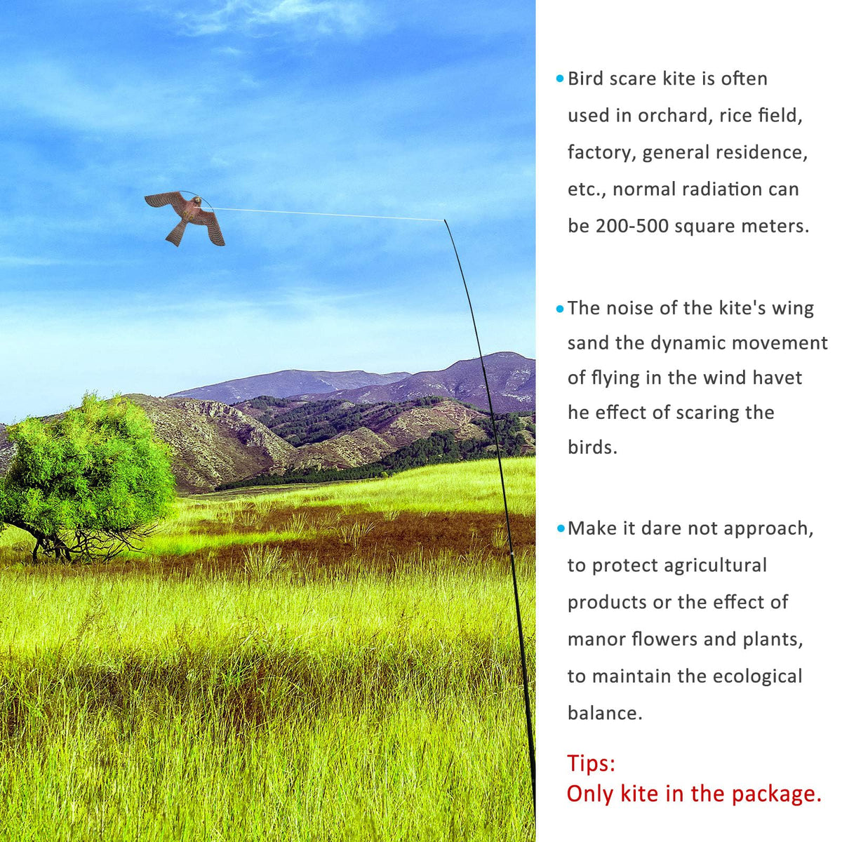 eyijklzo flying kite over crops provides visual bird deterrence in farming