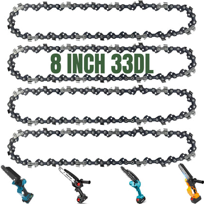 Eyoloty 8-inch chain installed on a chainsaw bar for precise cuts.