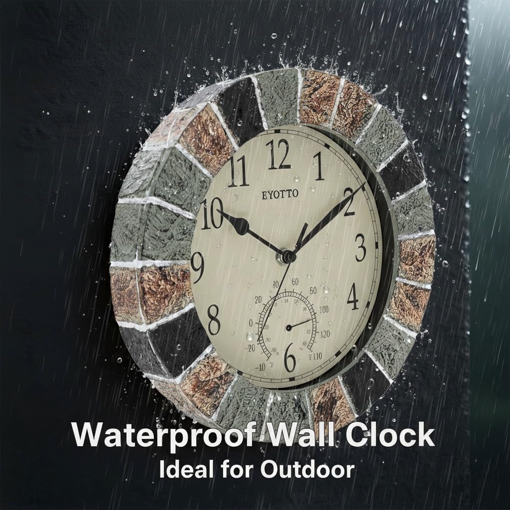 eYotto 10-Inch wall clock back cover shows weatherproof seal protecting movement