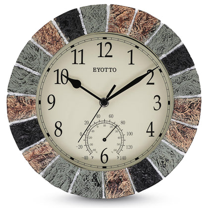 eYotto 10-Inch wall clock front view with marble border for easy outdoor reading