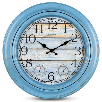 eYotto 18-inch blue ocean dial clock enhances outdoor decor and easy time-checking