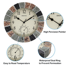 eYotto wall clock built-in thermometer for indoor and outdoor temperature readings
