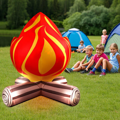 Eyourlife 5ft campfire inflatable with LED lights glows for outdoor gatherings.