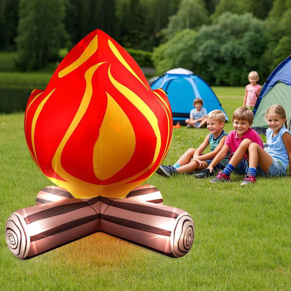 Eyourlife 5ft campfire inflatable with LED lights glows for outdoor gatherings.