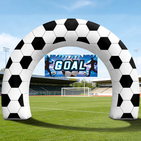 Eyourlife 8ft soccer arch with GOAL banner creates a vibrant match-day photo backdrop