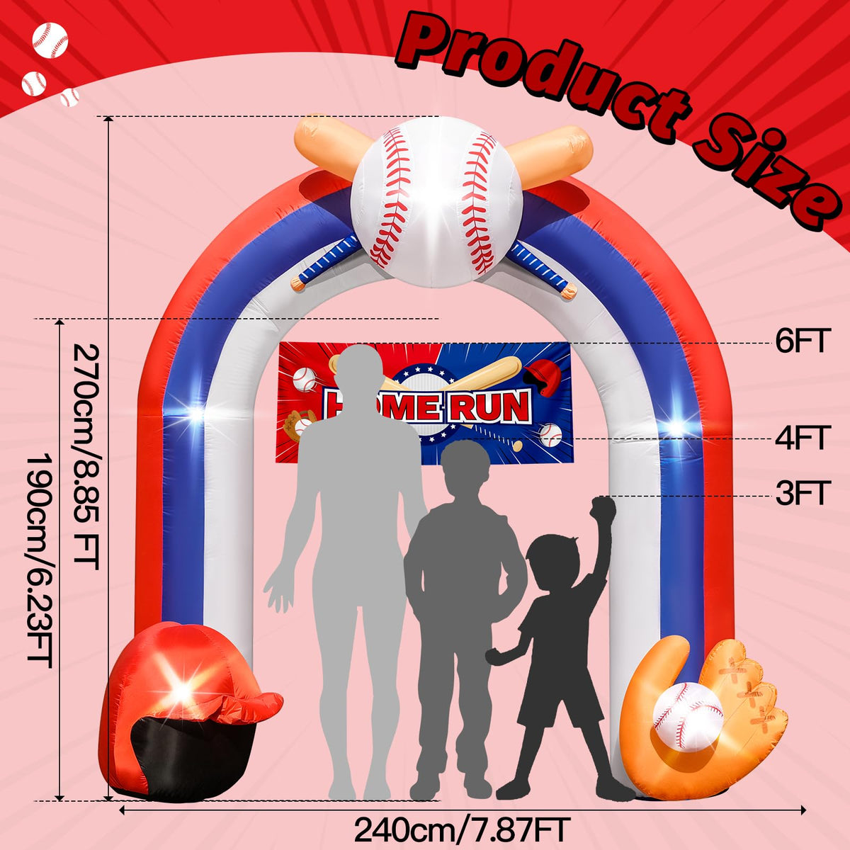 Eyourlife inflatable arch with glove and helmet accents for vivid night displays
