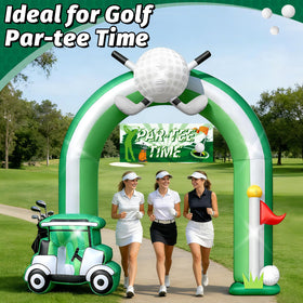 Eyourlife arch complements other golf party decor for cohesive styling