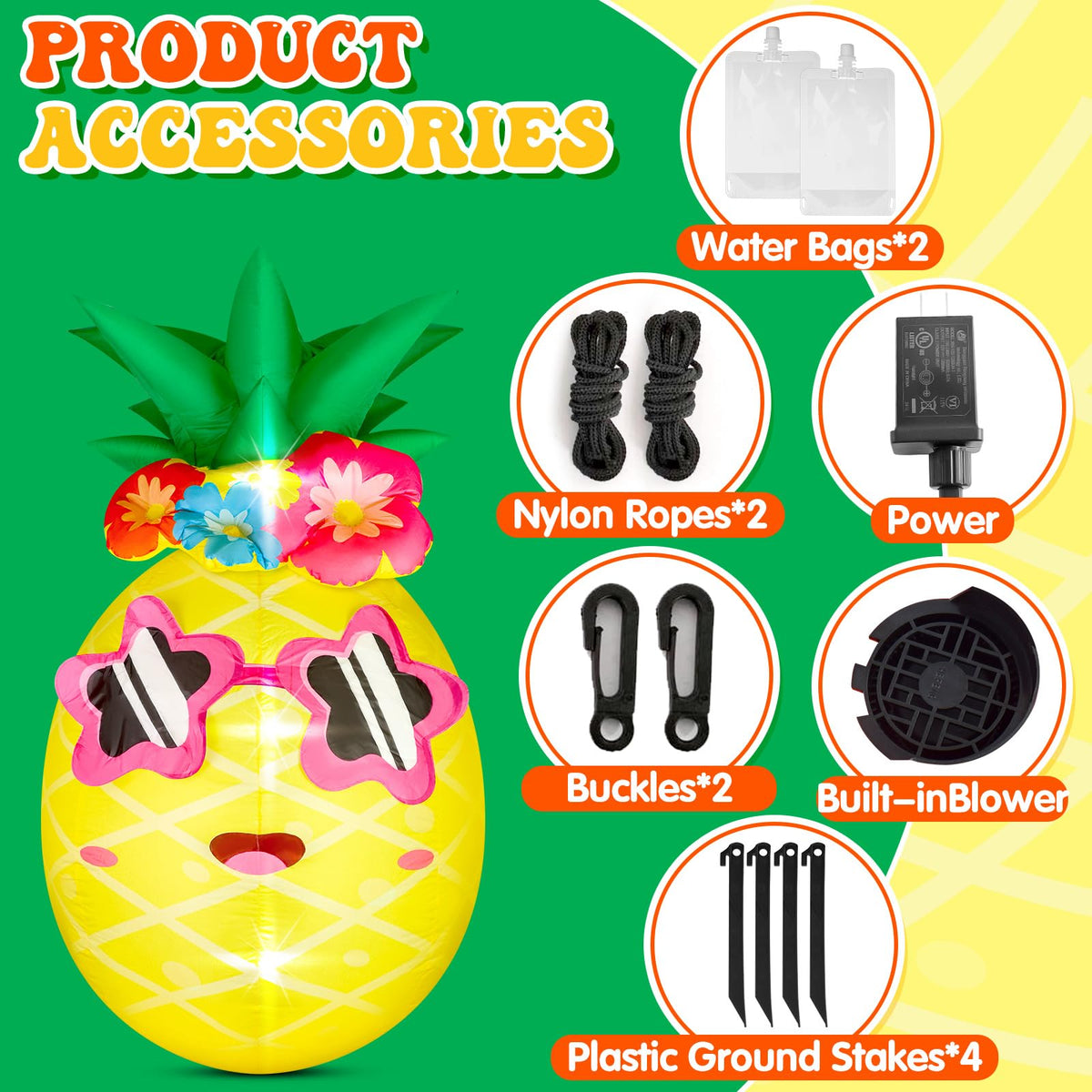 Eyourlife pineapple decor includes water bags and stakes for wind stability.