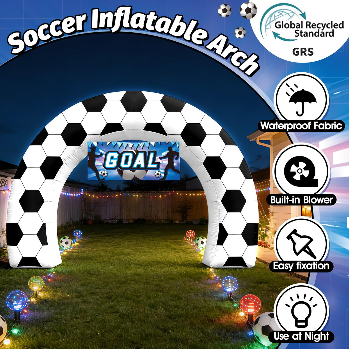 Night glow: LED lights brighten the arch for evening games and photos