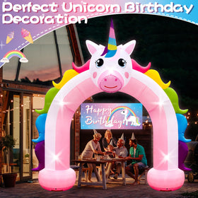 Eyourlife unicorn arch glowing at night enhances outdoor ambiance.