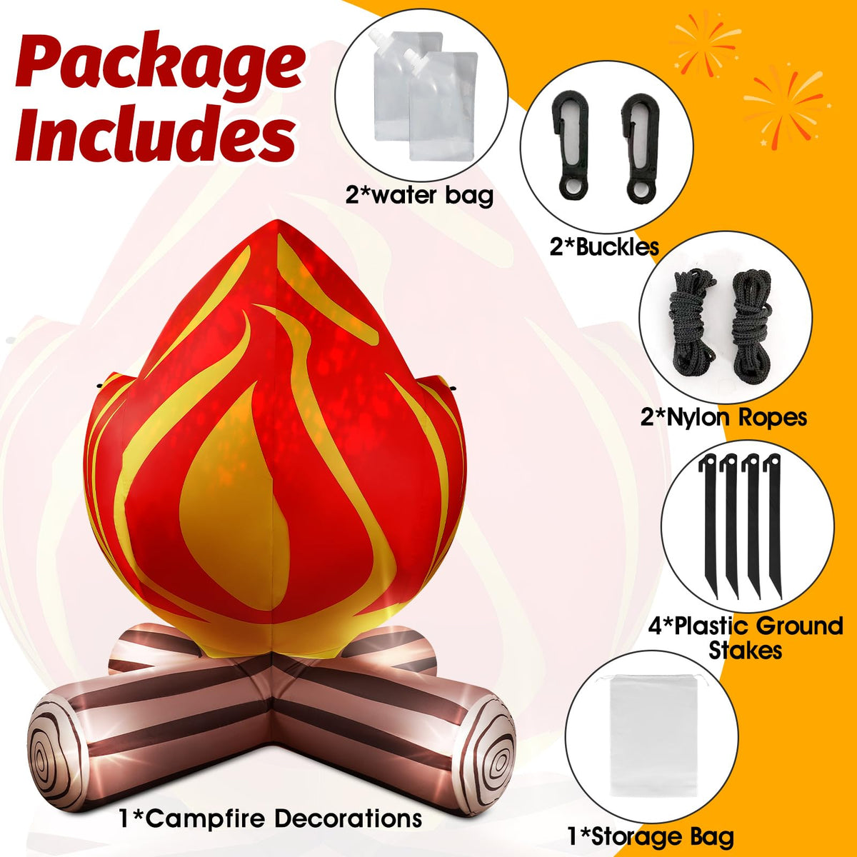 Eyourlife inflatable campfire includes water bag for stability during use.