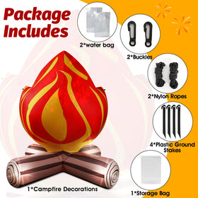 Eyourlife inflatable campfire includes water bag for stability during use.