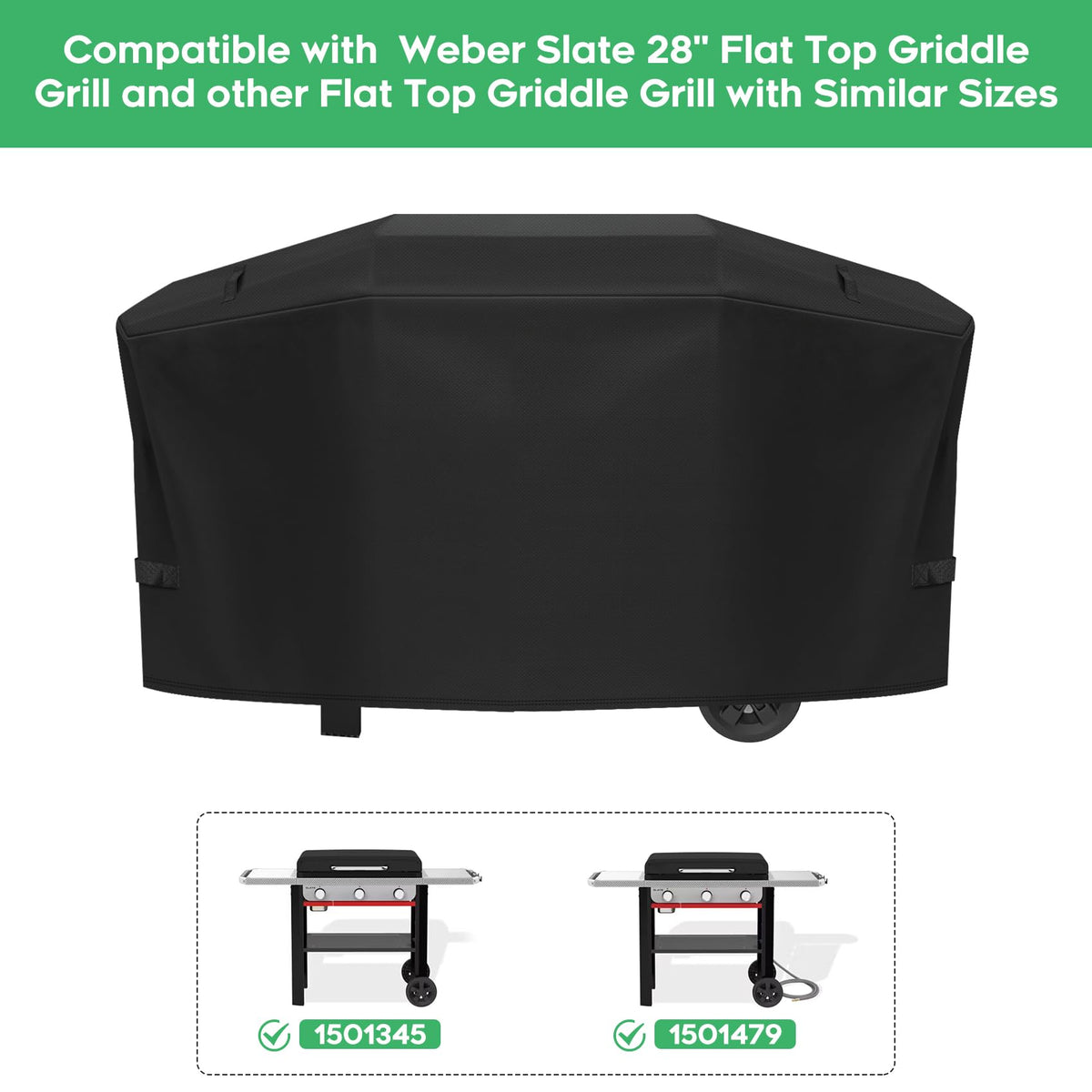 EZ-DONGTENG Weber Slate 28 cover with windproof straps keeps your grill steady.