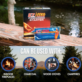 EZ Fire Firestarter ideal for indoor fireplaces and outdoor grills.