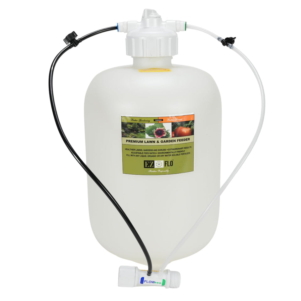 EZ-FLO 2.5-gallon fertilizer injector with compact reservoir for even feeding