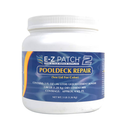 EZ Patch 2 pool patch kit white container for durable pool deck repairs.