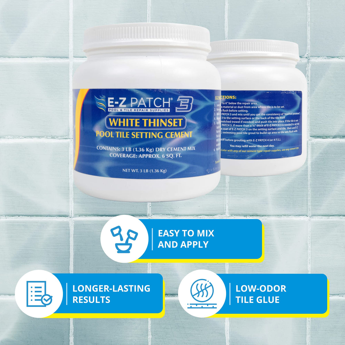 E-Z Patch 3 thinset mixed in bowl for easy pool tile installation.