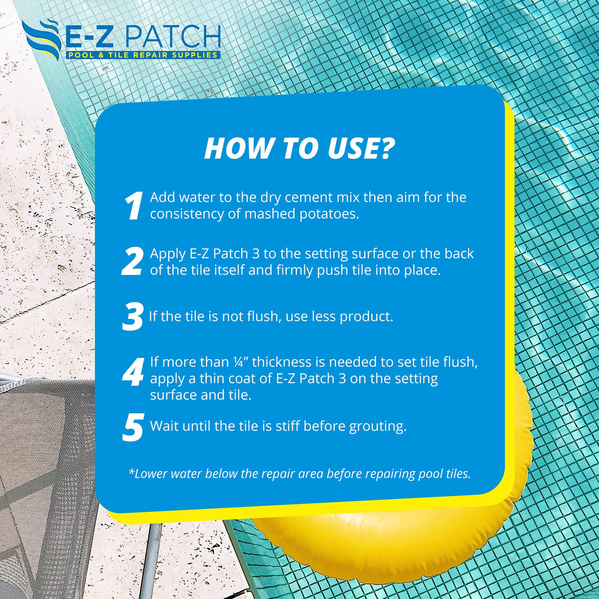 Storage bag of E-Z Patch 3 cement for convenient on-site use.