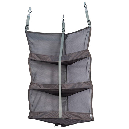 E-Z UP Gear Shelf mounted in a corner for efficient gear organization.