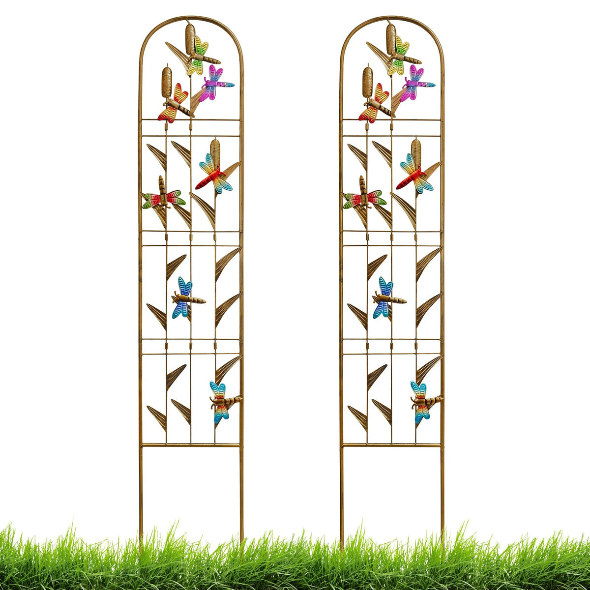 EZ4ENCE dragonflies on cattails trellis assembly provides sturdy outdoor decor.
