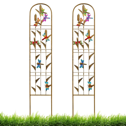 EZ4ENCE dragonflies on cattails trellis assembly provides sturdy outdoor decor.